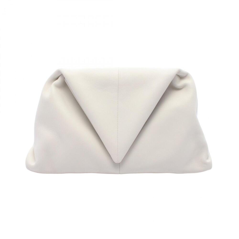 Bottega Veneta Triangle Flap Second Bag Clutch Handbag Leather Women's White ...